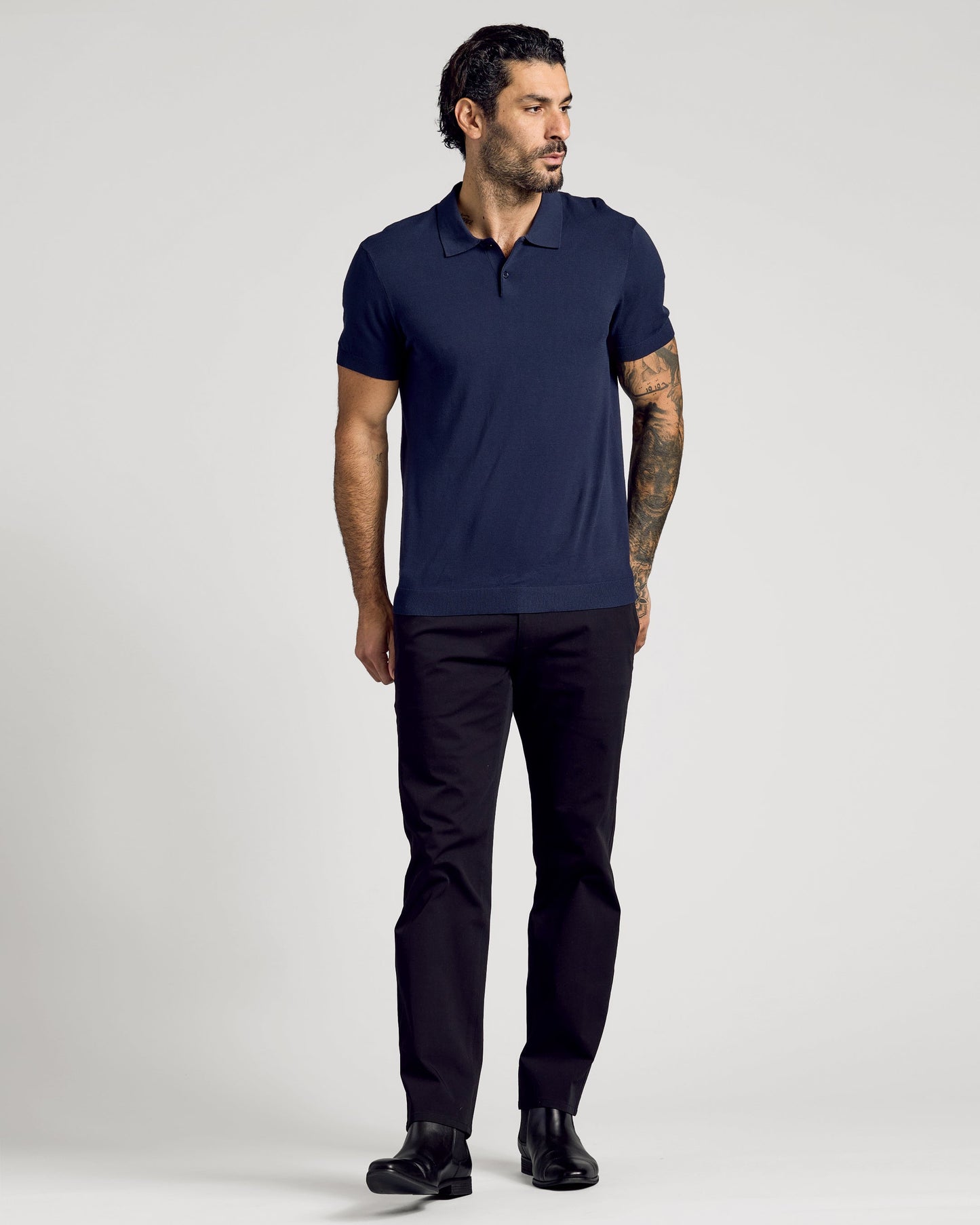 Navy Short Sleeve Sweater Polo