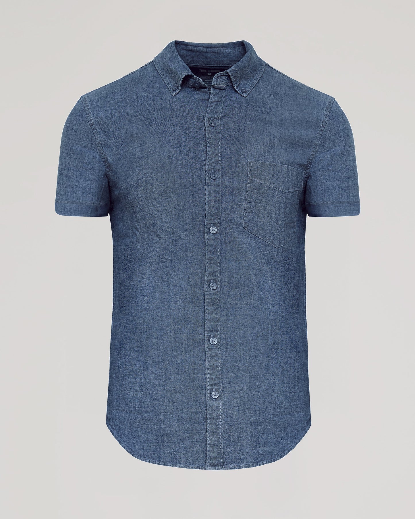 Medium Indigo Wash Short Sleeve Stretch Chambray Shirt