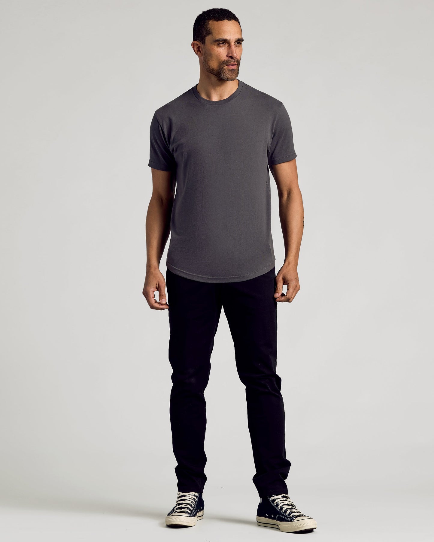 Carbon Curved Hem Classic Crew Neck