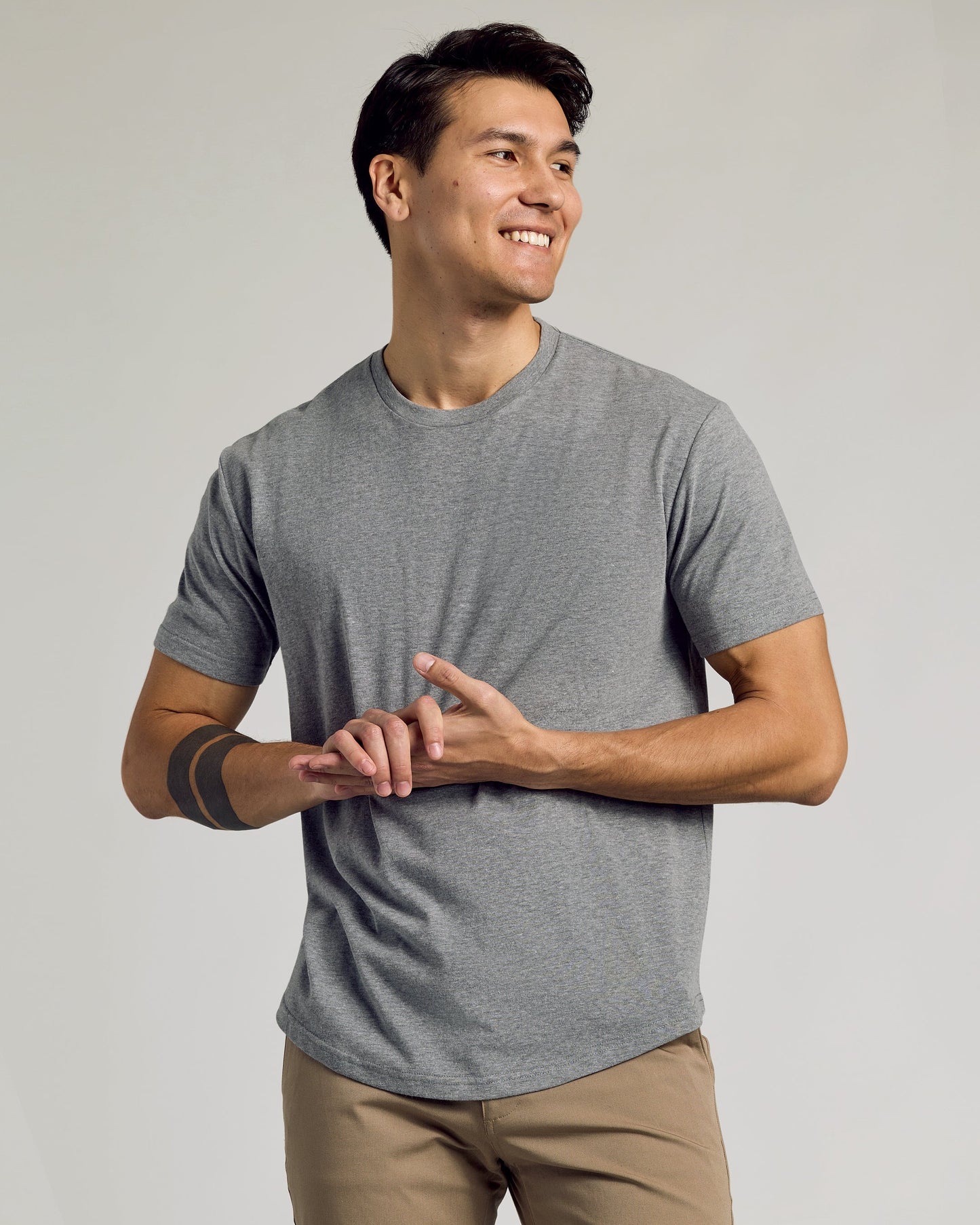 Heather Gray Curved Hem Classic Crew Neck