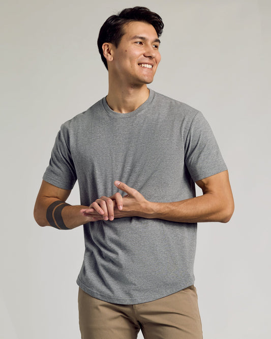 Heather Gray Curved Hem Classic Crew Neck