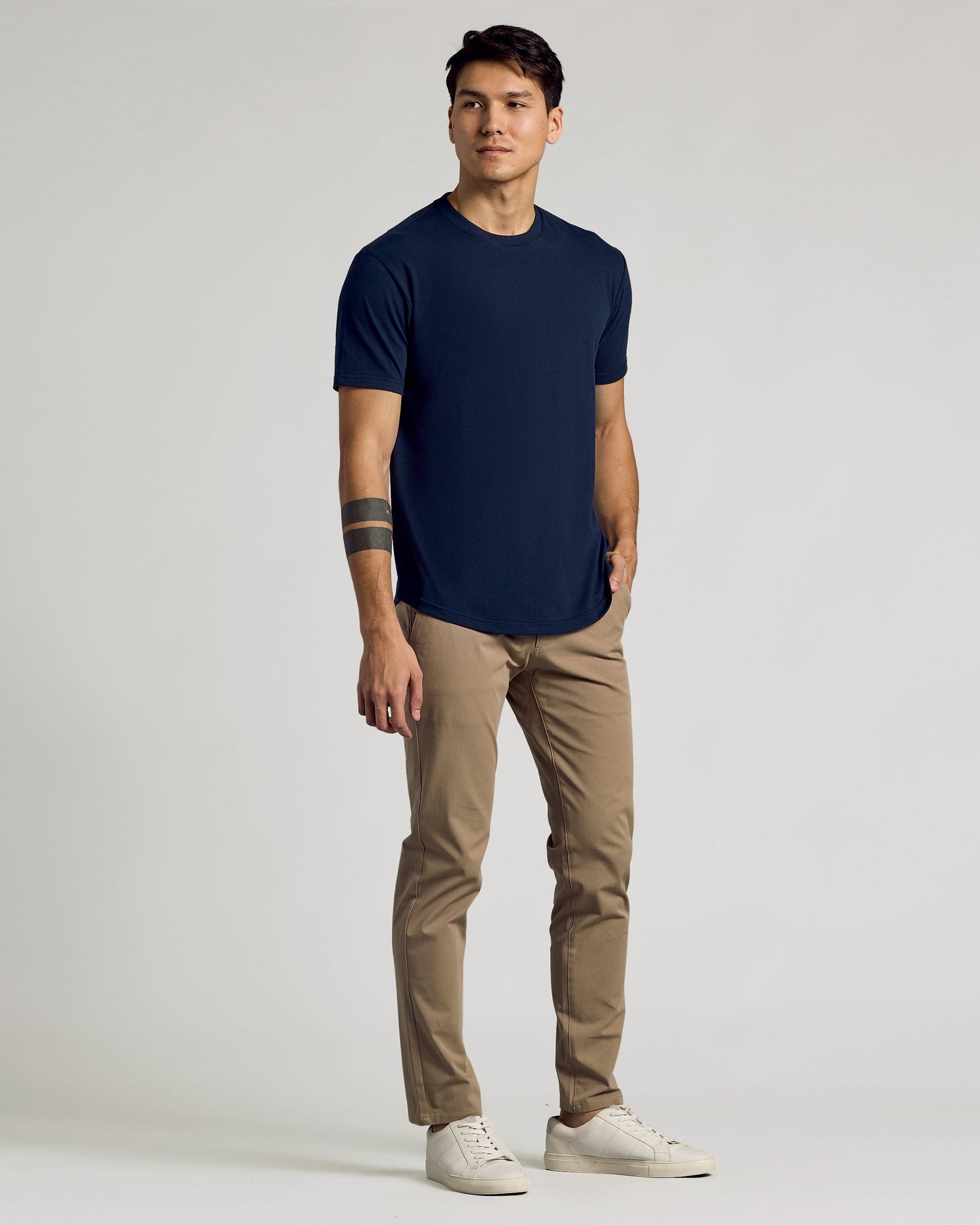 Navy Curved Hem Classic Crew Neck