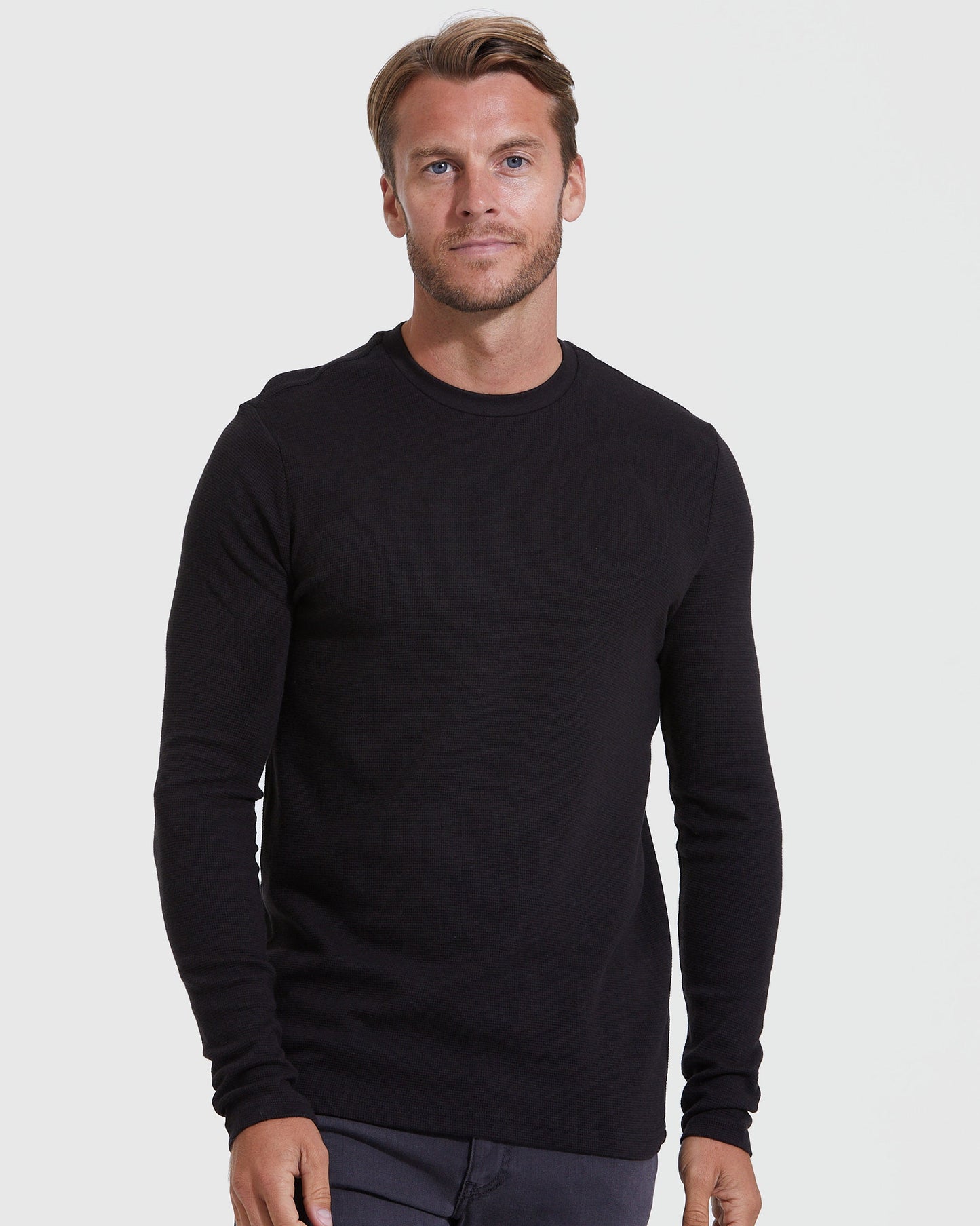 Black Waffle Long Sleeve Crew Neck 6-Pack