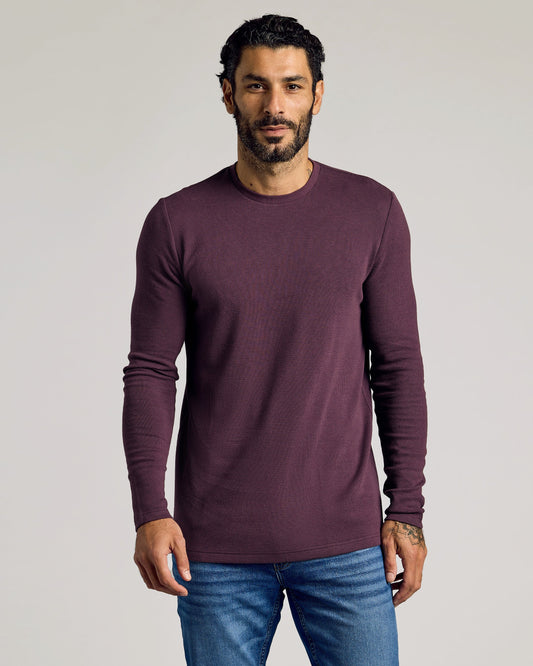 Plum Waffle Long Sleeve Crew Neck