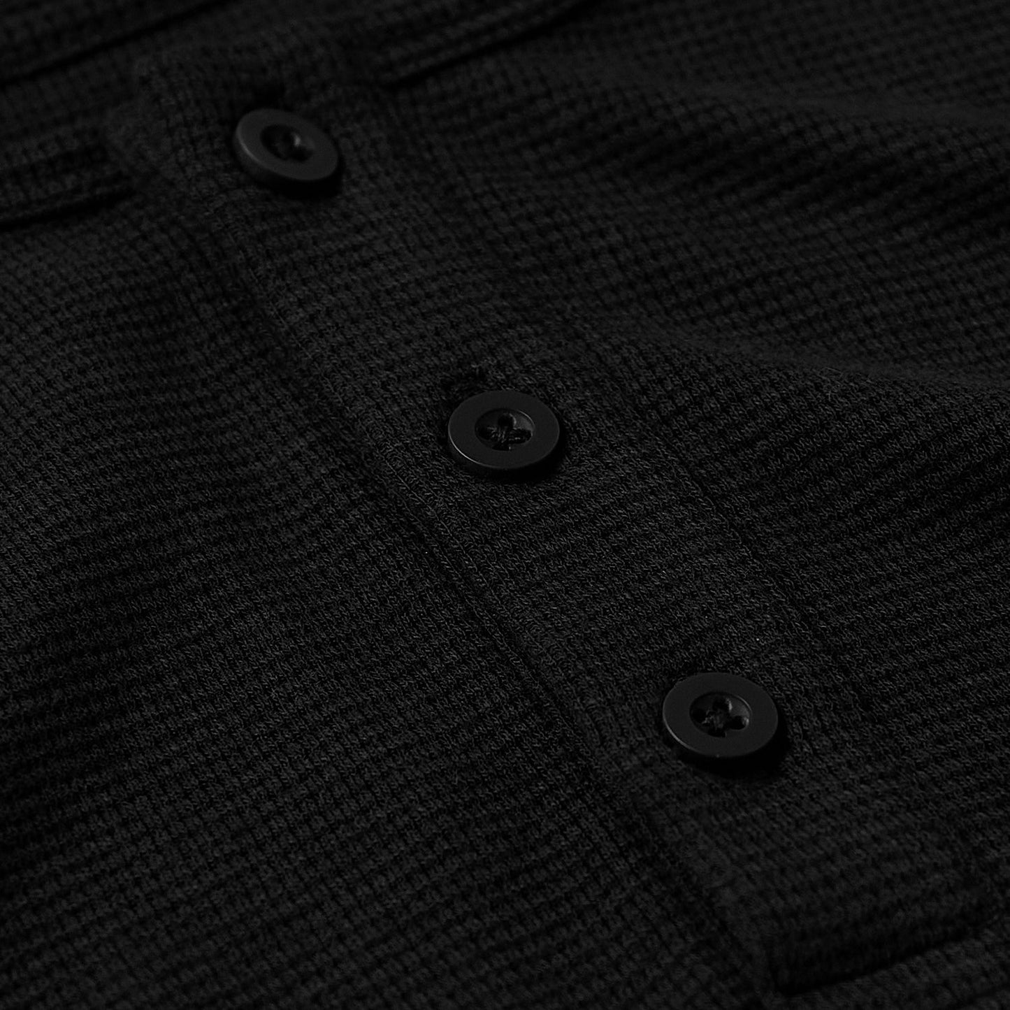 Black Waffle Long Sleeve Henley 3-Pack