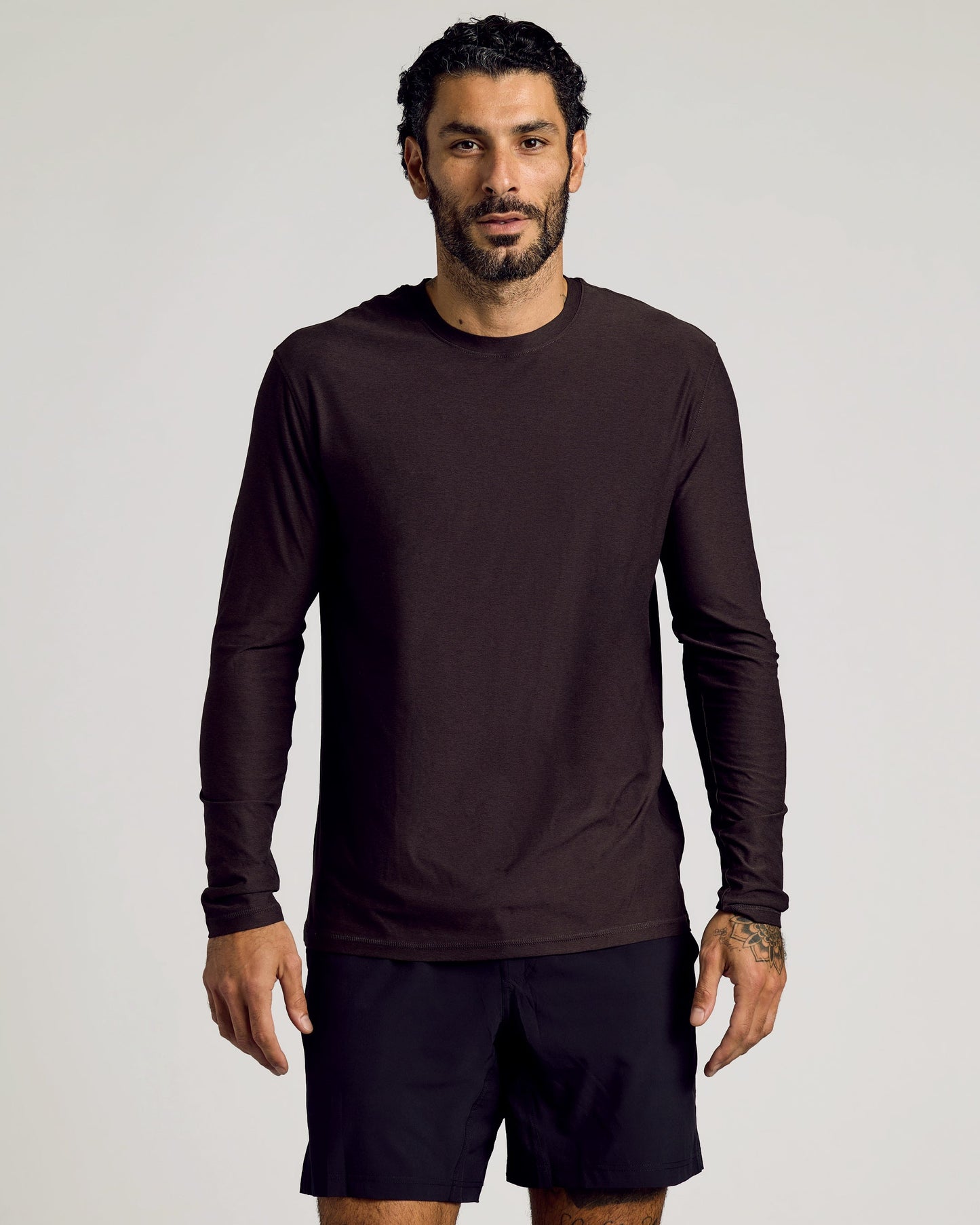 Dark Heather Cocoa Active Long Sleeve Crew T-Shirt