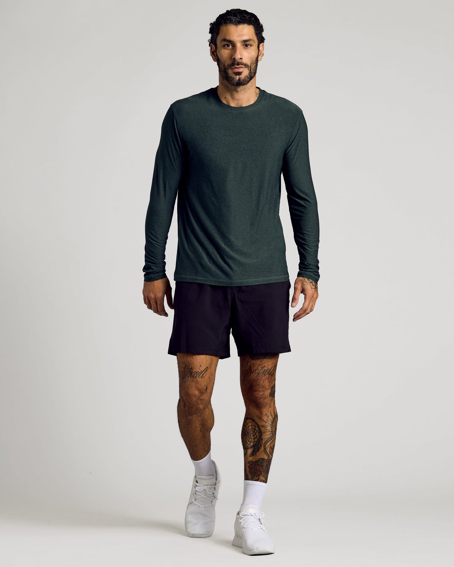 Dark Heather Forest Active Long Sleeve Crew T-Shirt