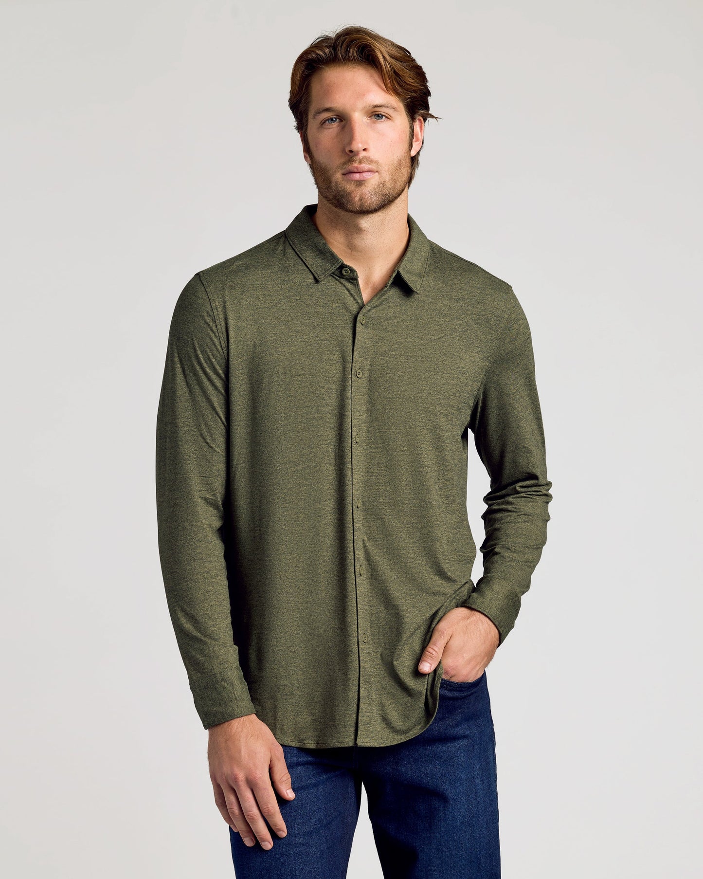 Dark Heather Military Green Long Sleeve Do-It-All Comfort Shirt