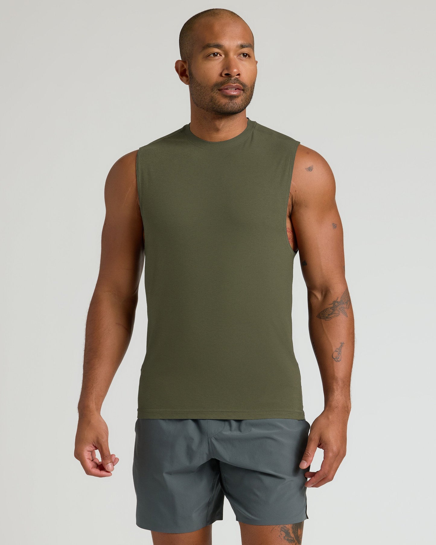 Military Green Sleeveless Active Muscle Tee
