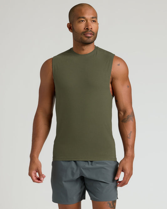 Military Green Sleeveless Active Muscle Tee