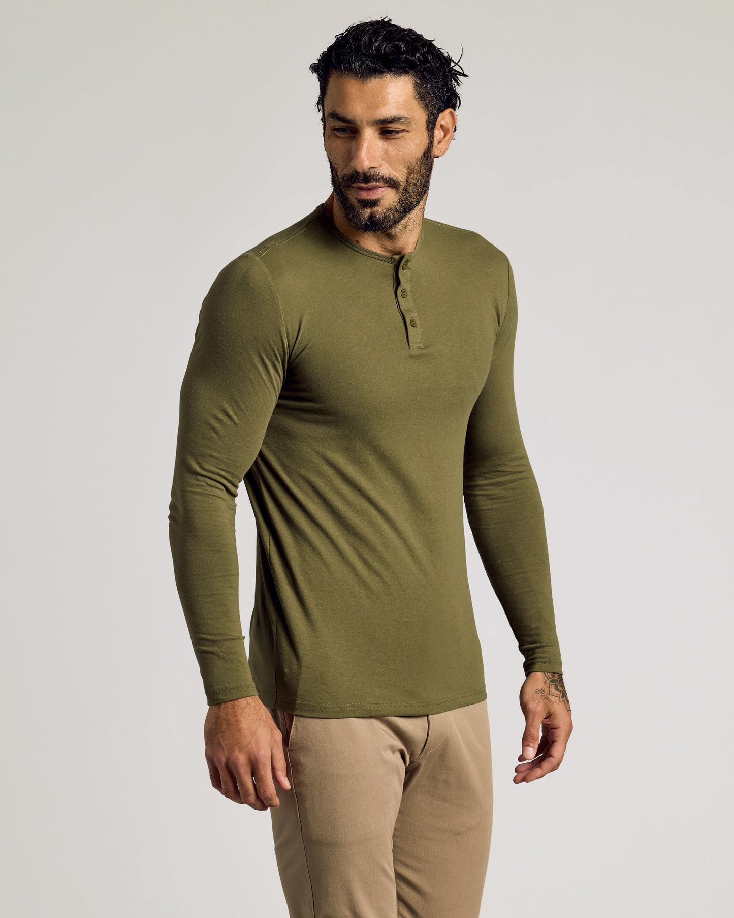 Military Green Tall Classic Long Sleeve Henley