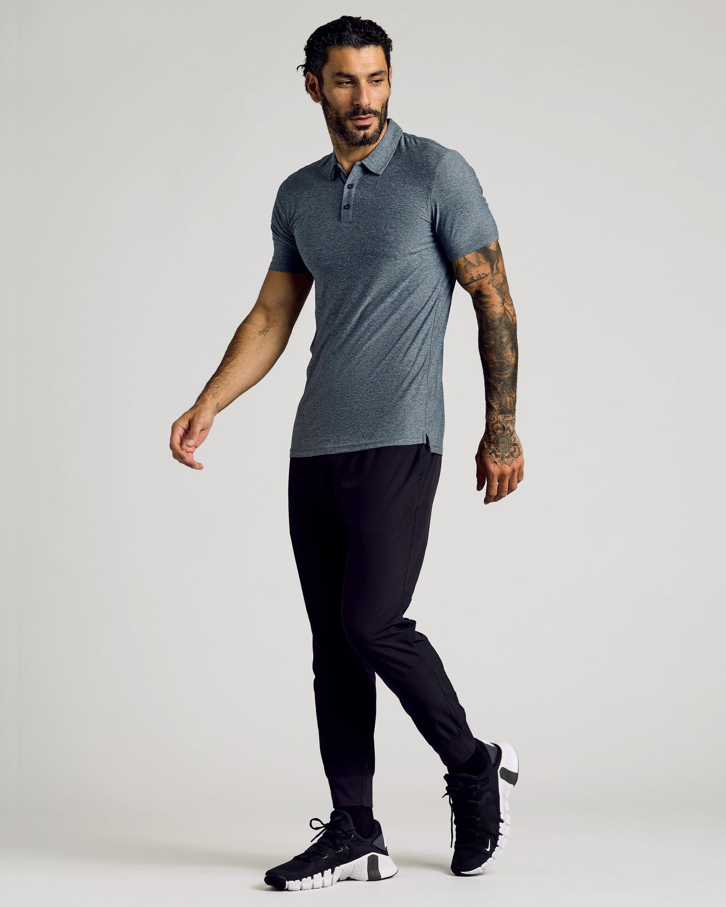 Heather Navy Short Sleeve Tall Active Polo