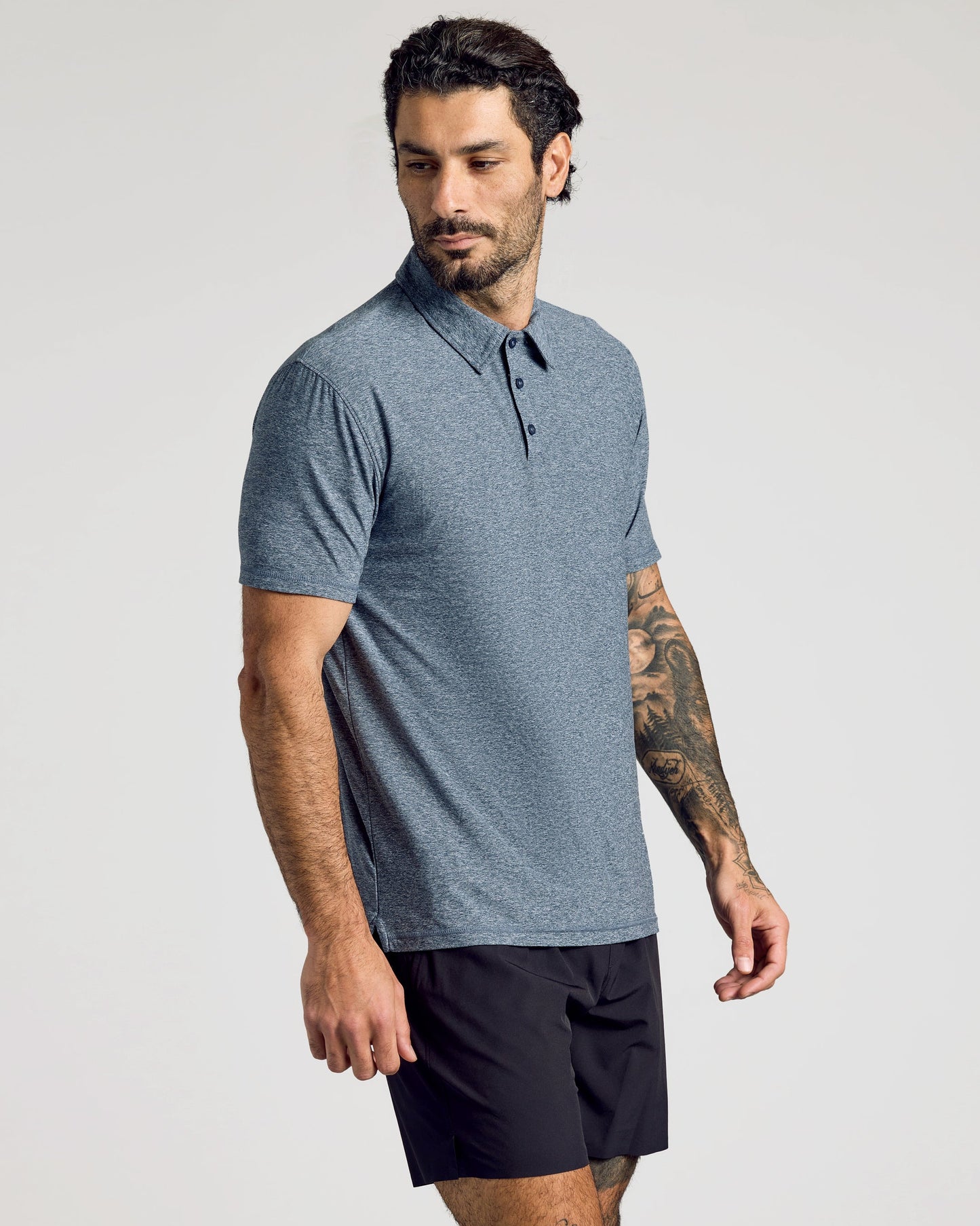 Heather Navy Active Short Sleeve Polo