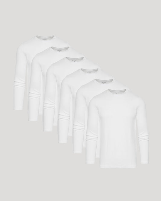 White Waffle Long Sleeve Crew Neck 6-Pack