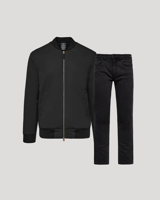 Black Bomber Jacket & Comfort Stretch Jeans 2-Pack