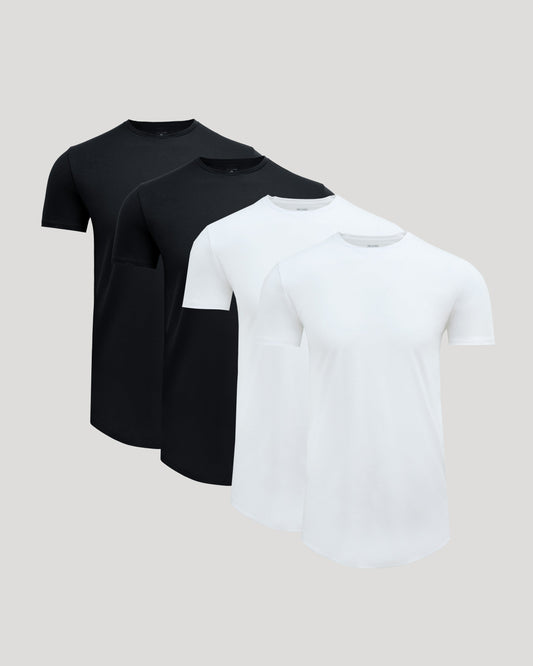 Black & White Tall Premium Pima Crew Curved Hem 4-Pack