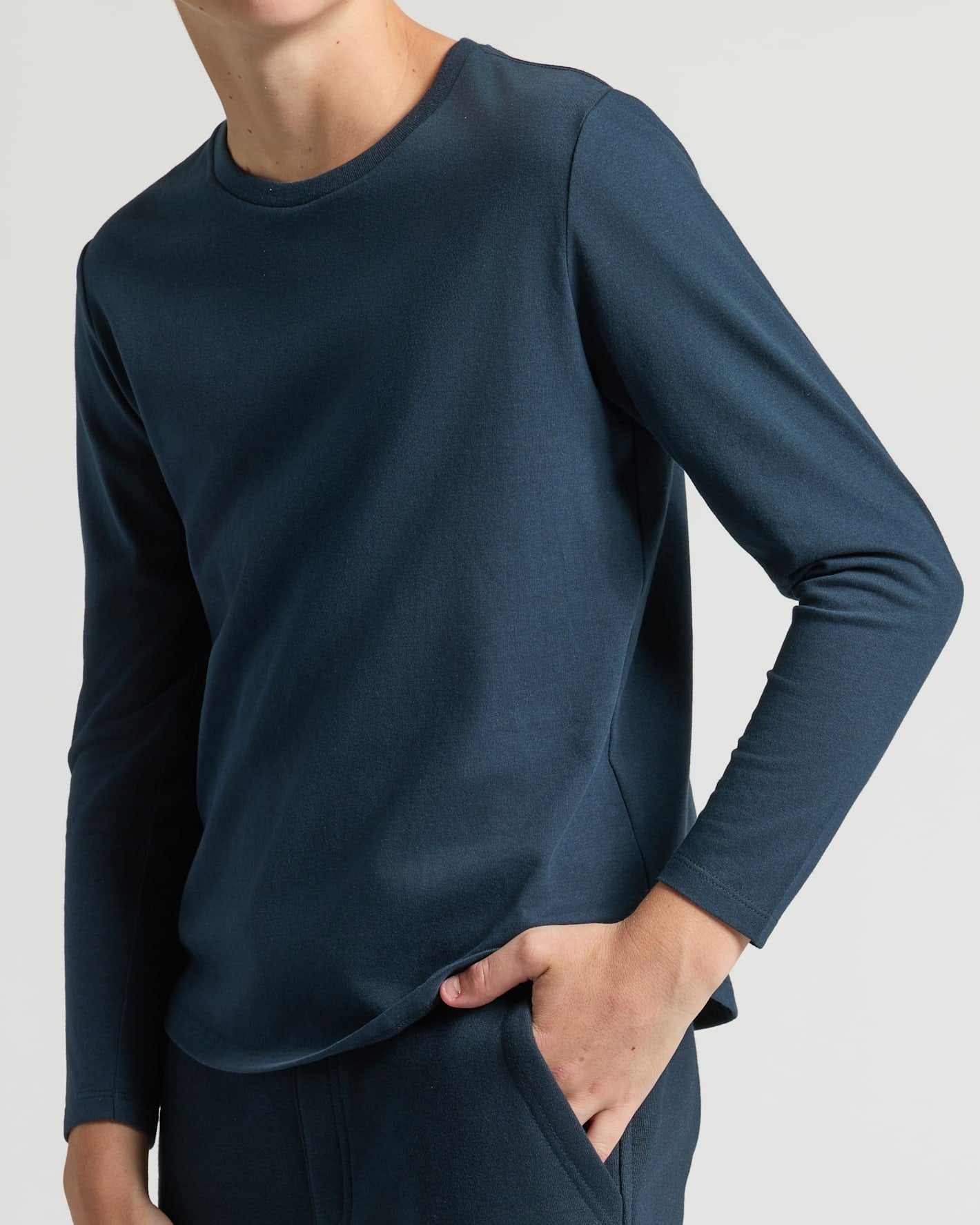 Boys' Navy Classic Long Sleeve Curved Hem Crew
