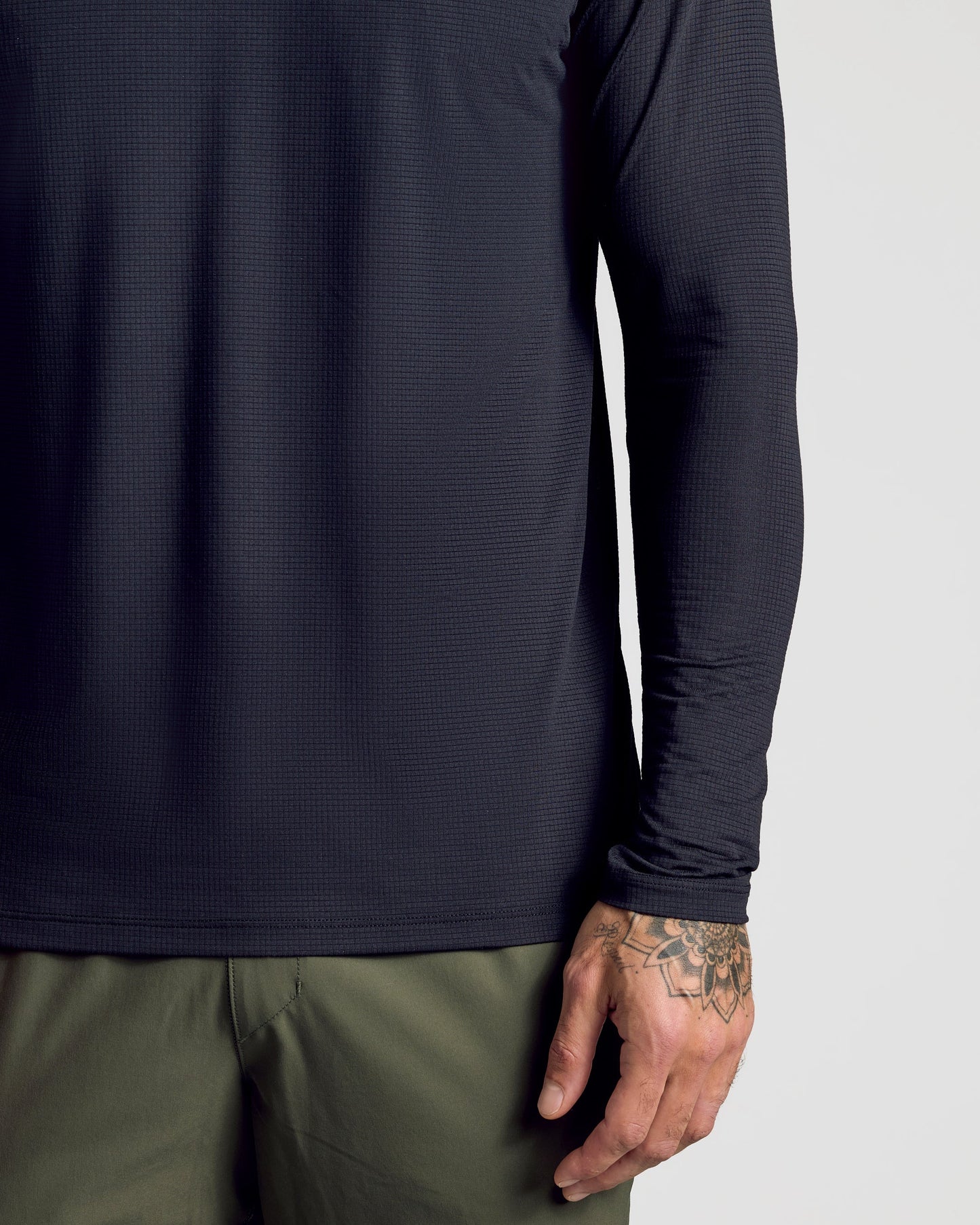 Black Long Sleeve Active Mesh Crew