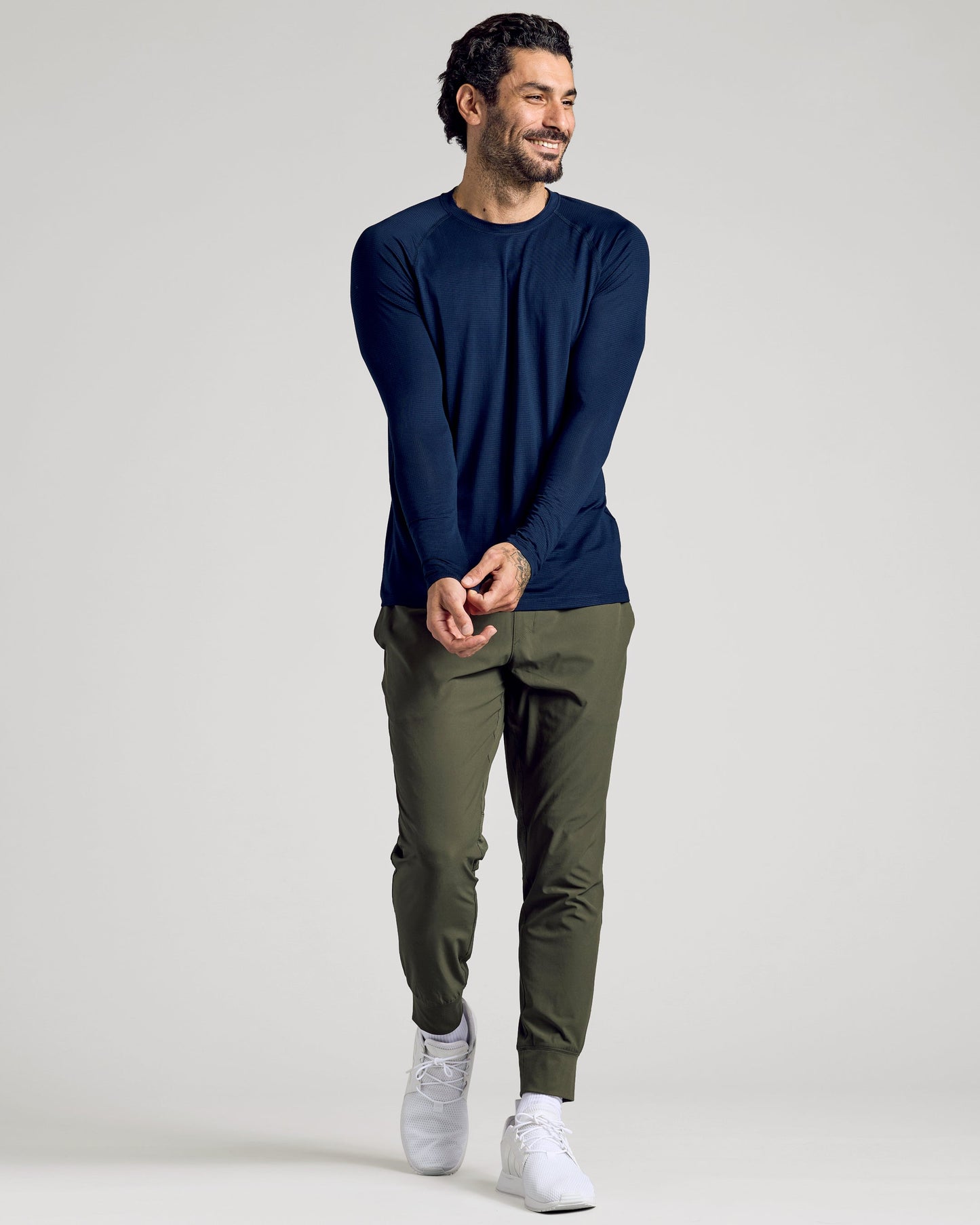 Navy Long Sleeve Active Mesh Crew