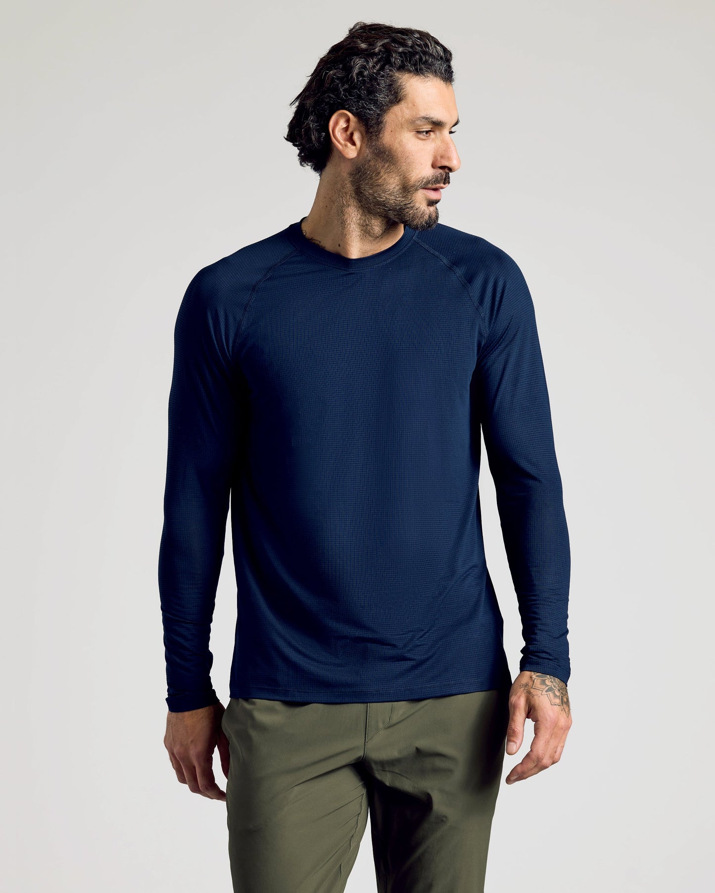 Navy Long Sleeve Active Mesh Crew