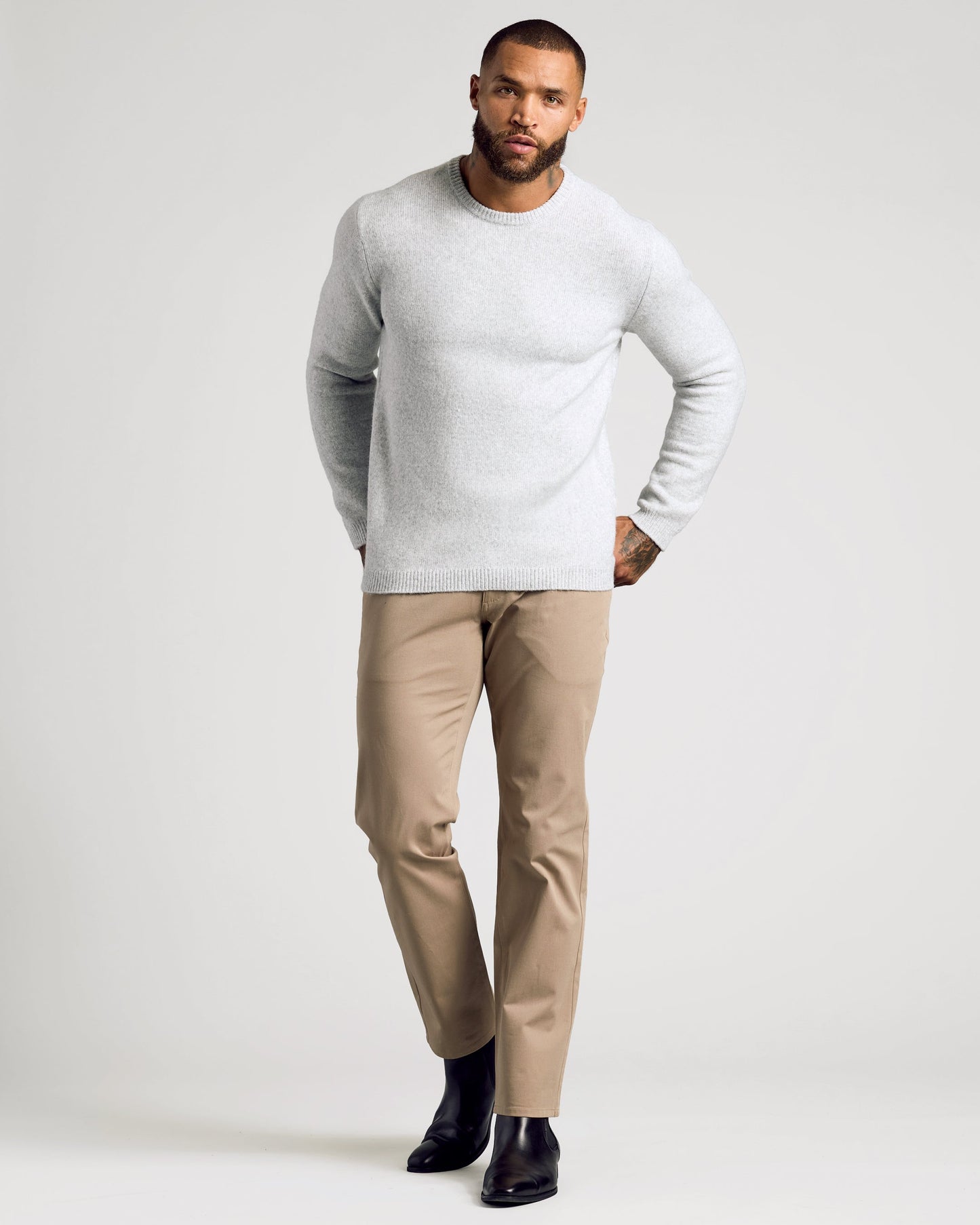 Light Heather Gray Marled Crew Neck Sweater