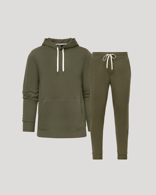 Military Green Pullover Fleece Hoodie & Jogger 2-Pack