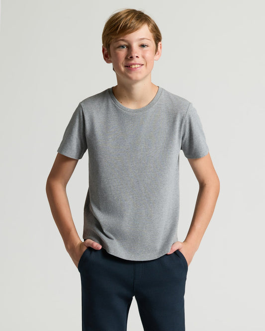 Boys' Heather Gray Classic Curved Hem Crew Neck