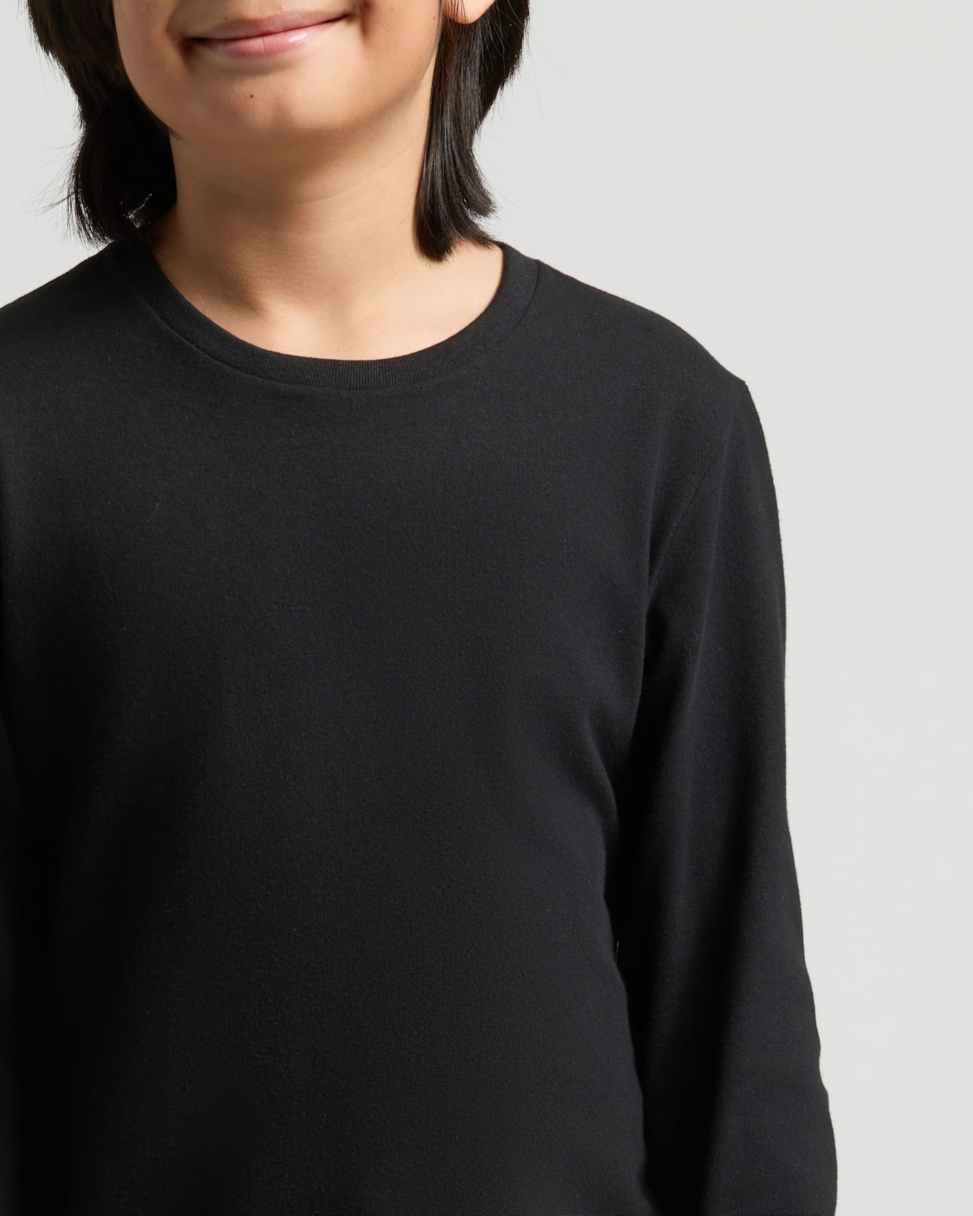 Boys' Black Classic Long Sleeve Curved Hem Crew