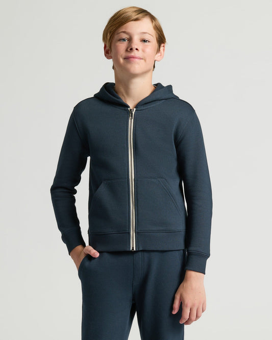 Boys' Navy Fleece Full Zip Hoodie