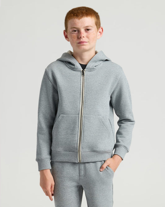 Boys' Medium Heather Gray Fleece Full Zip Hoodie