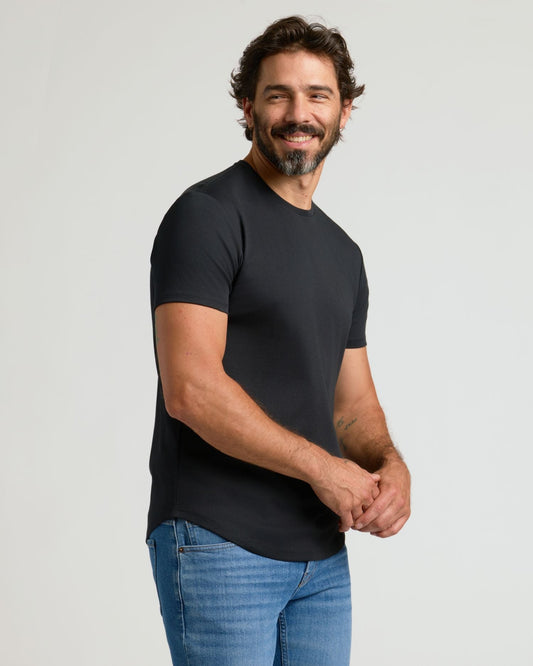 Black Premium Pima Crew Curved Hem