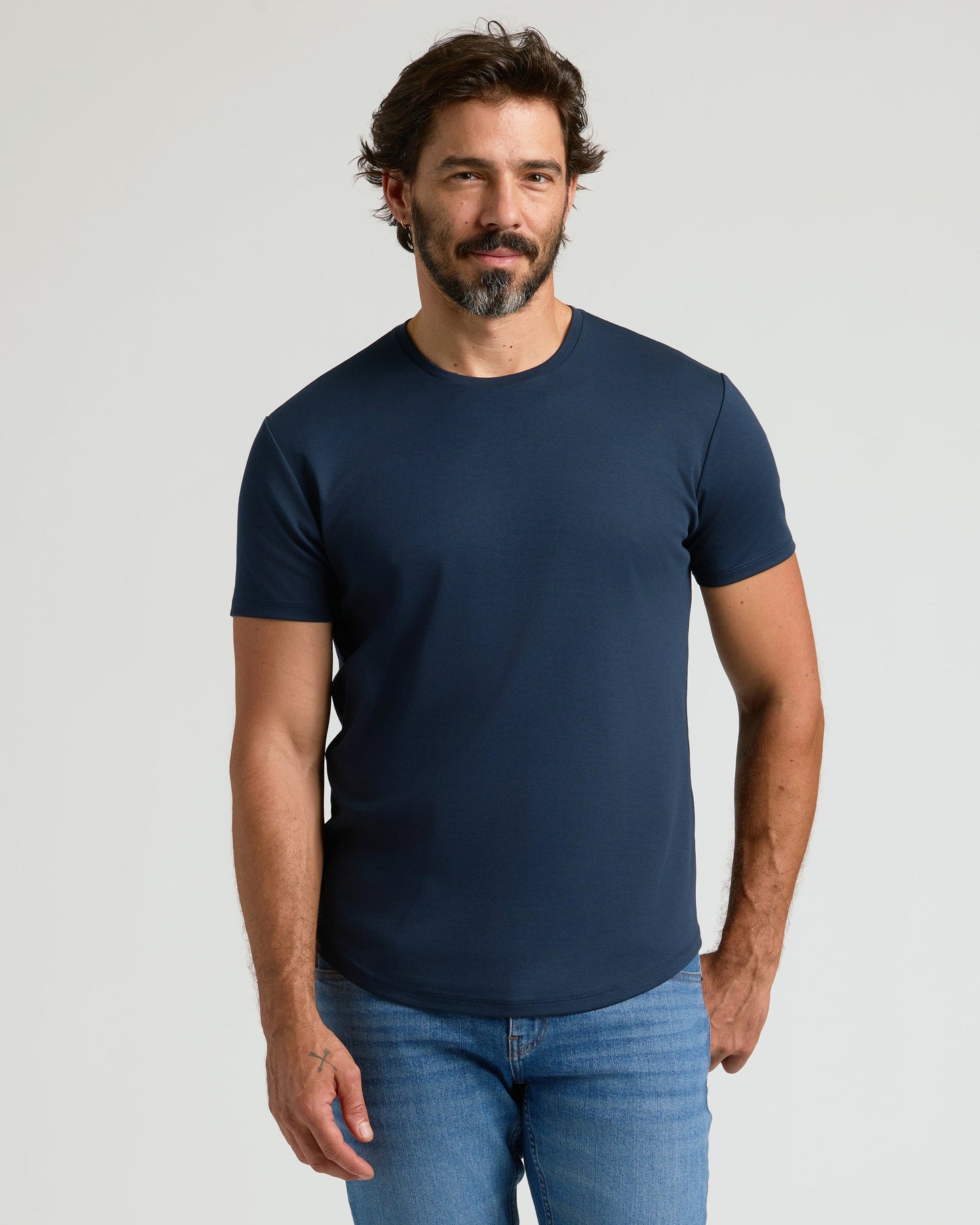 Navy Premium Pima Crew Curved Hem