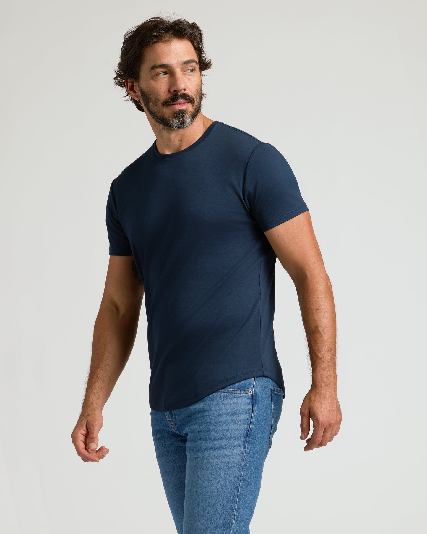 Navy Premium Pima Crew Curved Hem