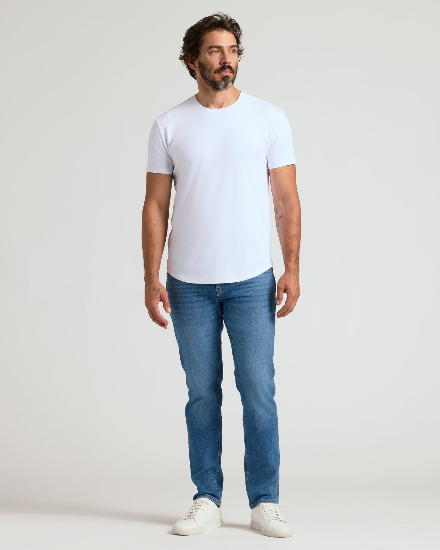 White Premium Pima Crew Curved Hem