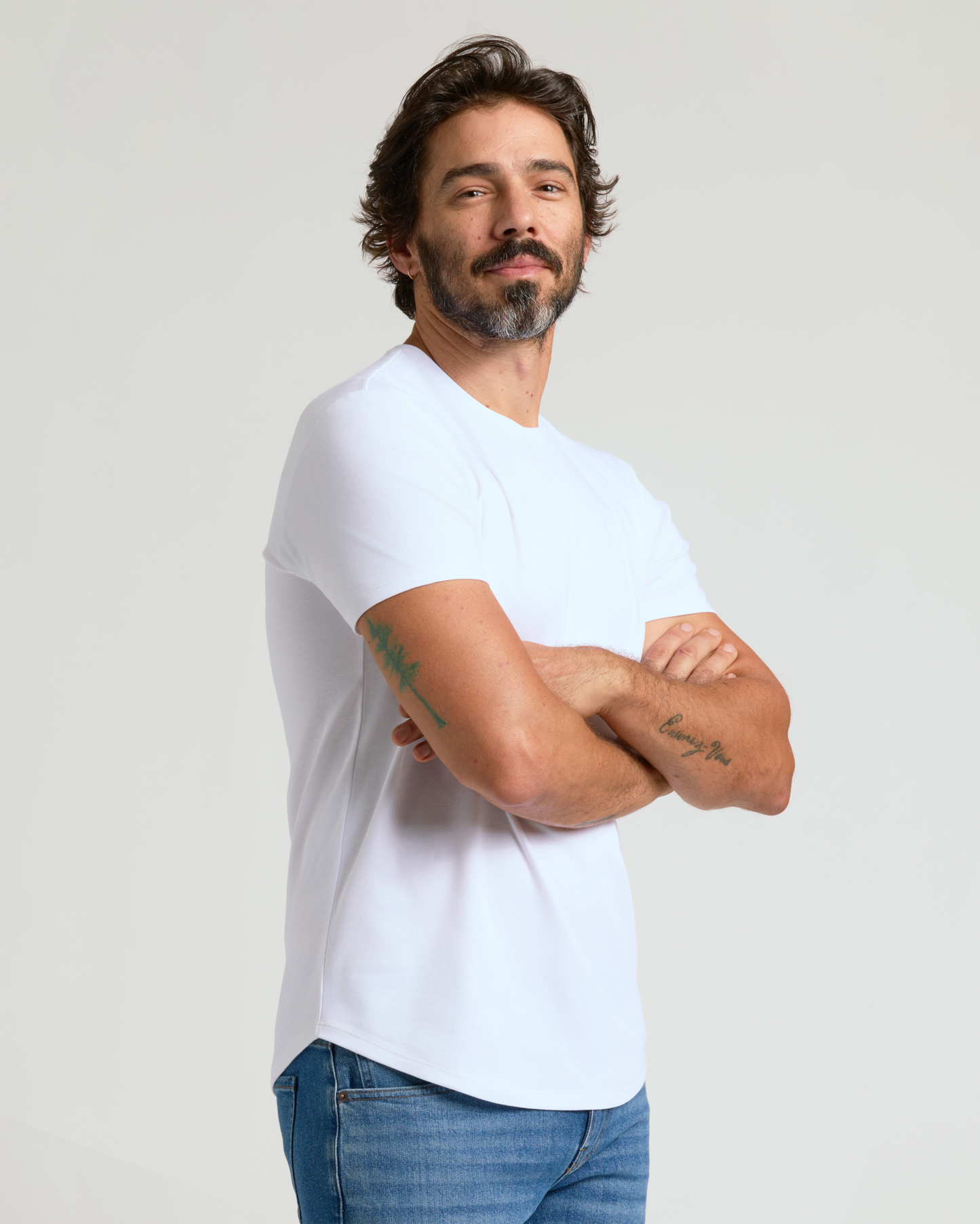 White Premium Pima Crew Curved Hem