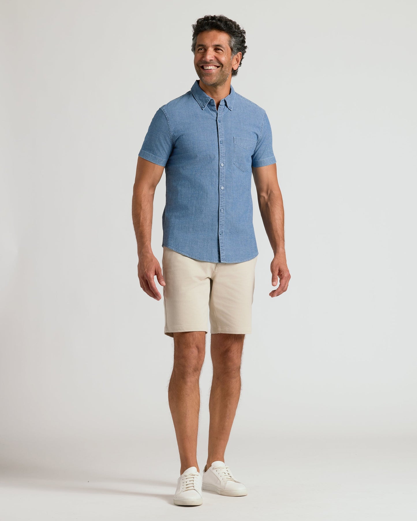 Light Indigo Wash Short Sleeve Stretch Chambray Shirt