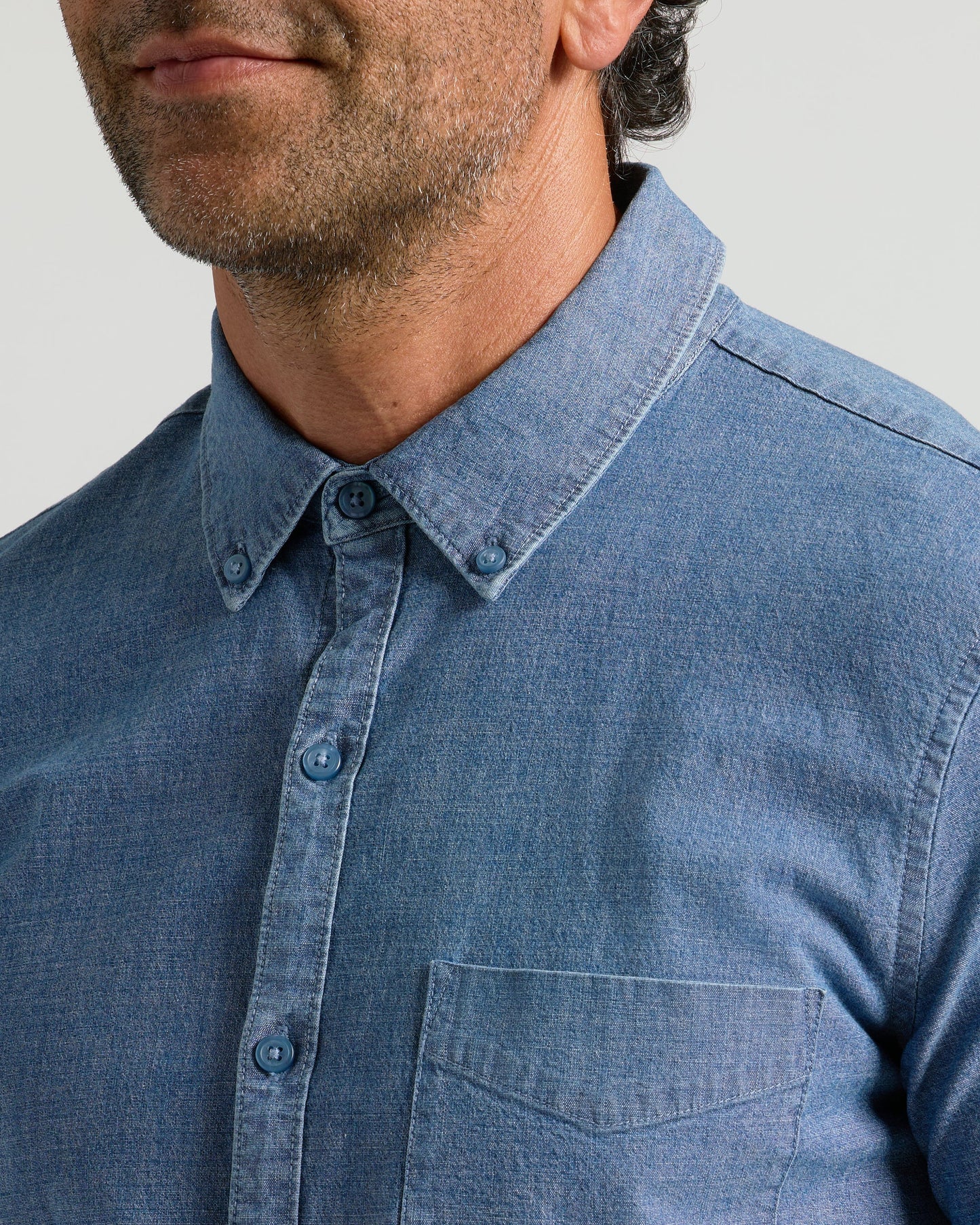 Light Indigo Wash Short Sleeve Stretch Chambray Shirt