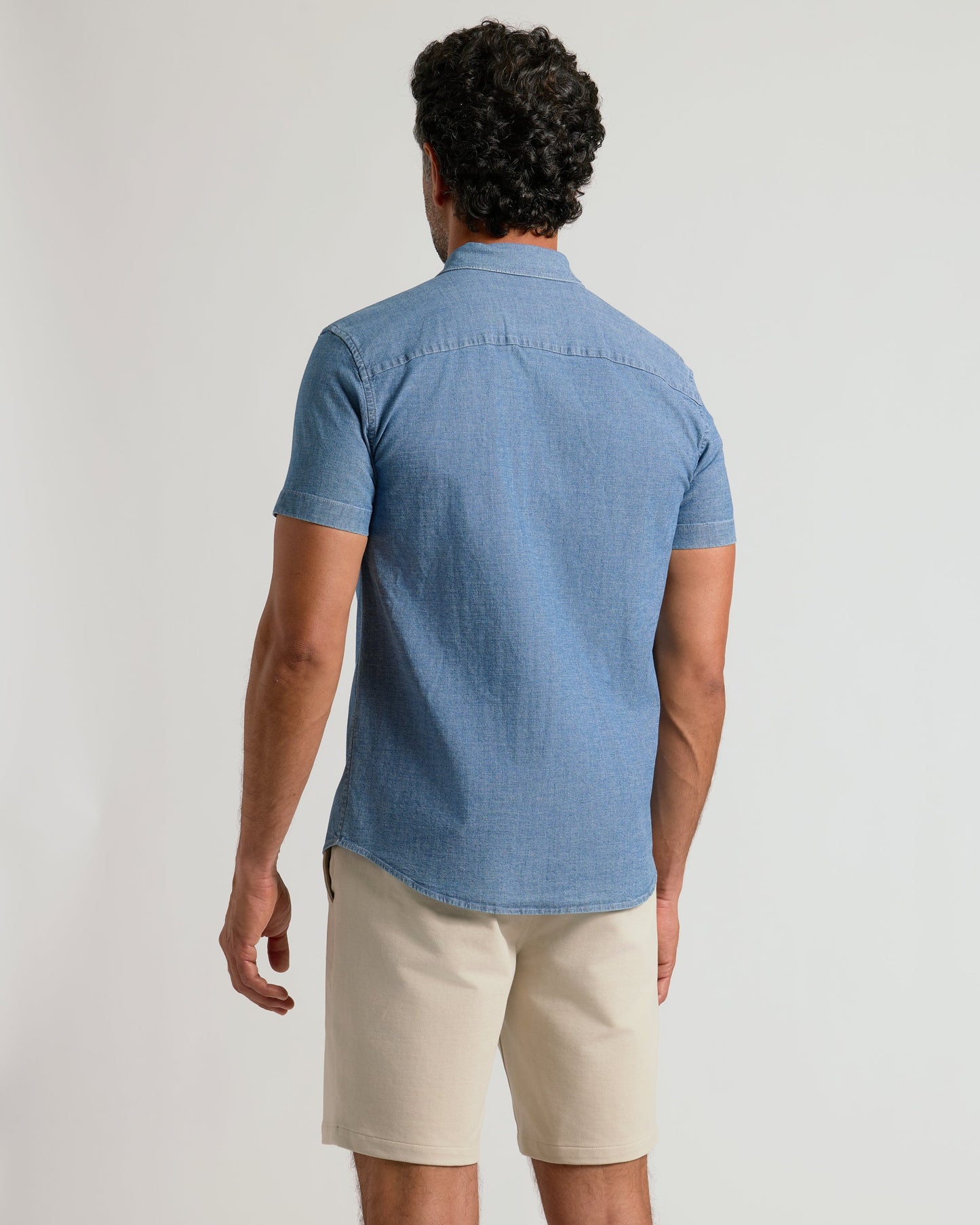 Light Indigo Wash Short Sleeve Stretch Chambray Shirt