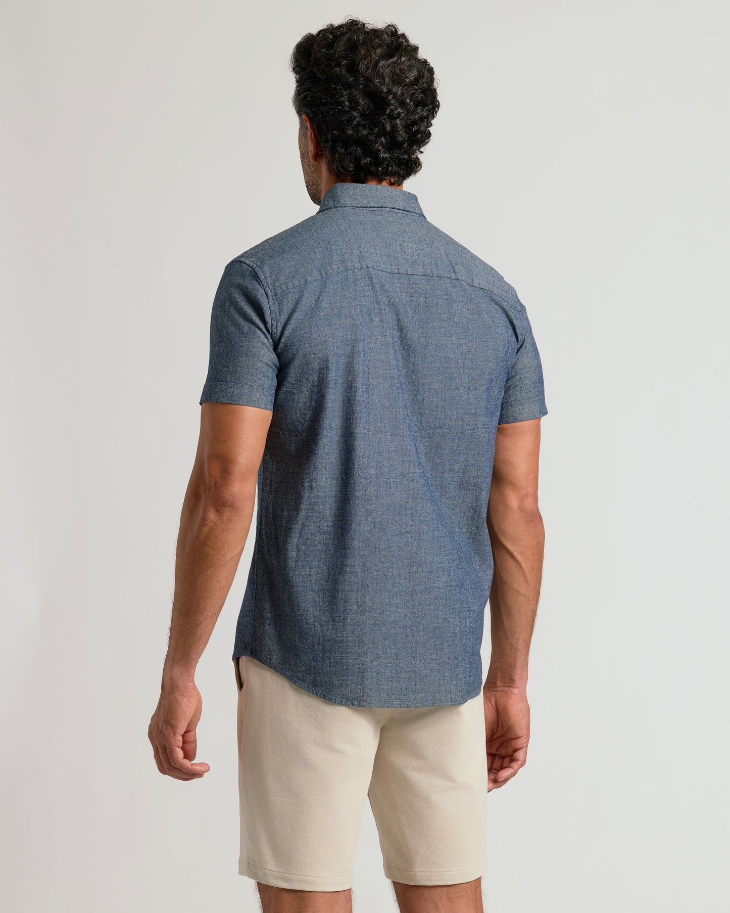 Medium Indigo Wash Short Sleeve Stretch Chambray Shirt