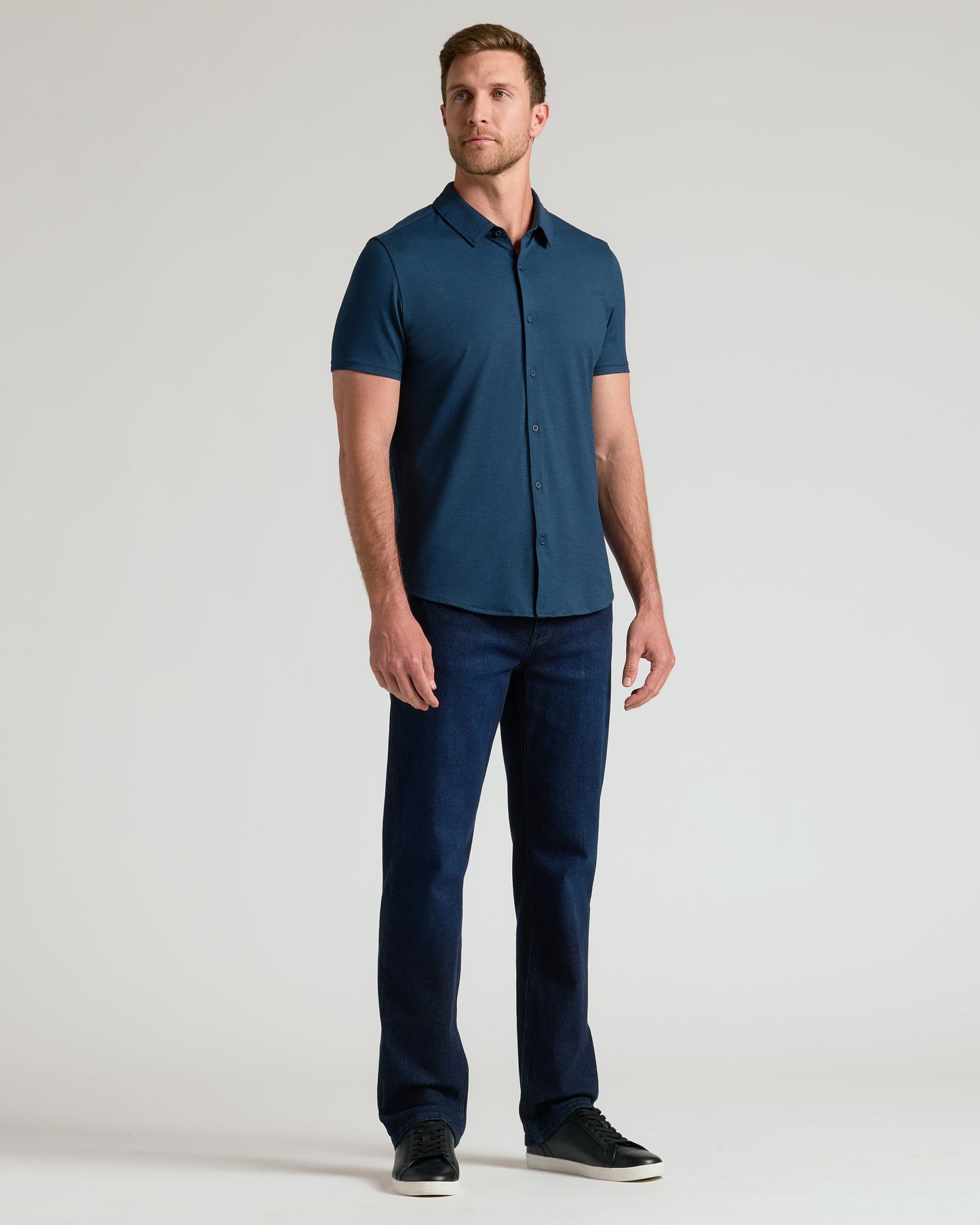 Dark Heather Navy Short Sleeve Comfort Knit Shirt
