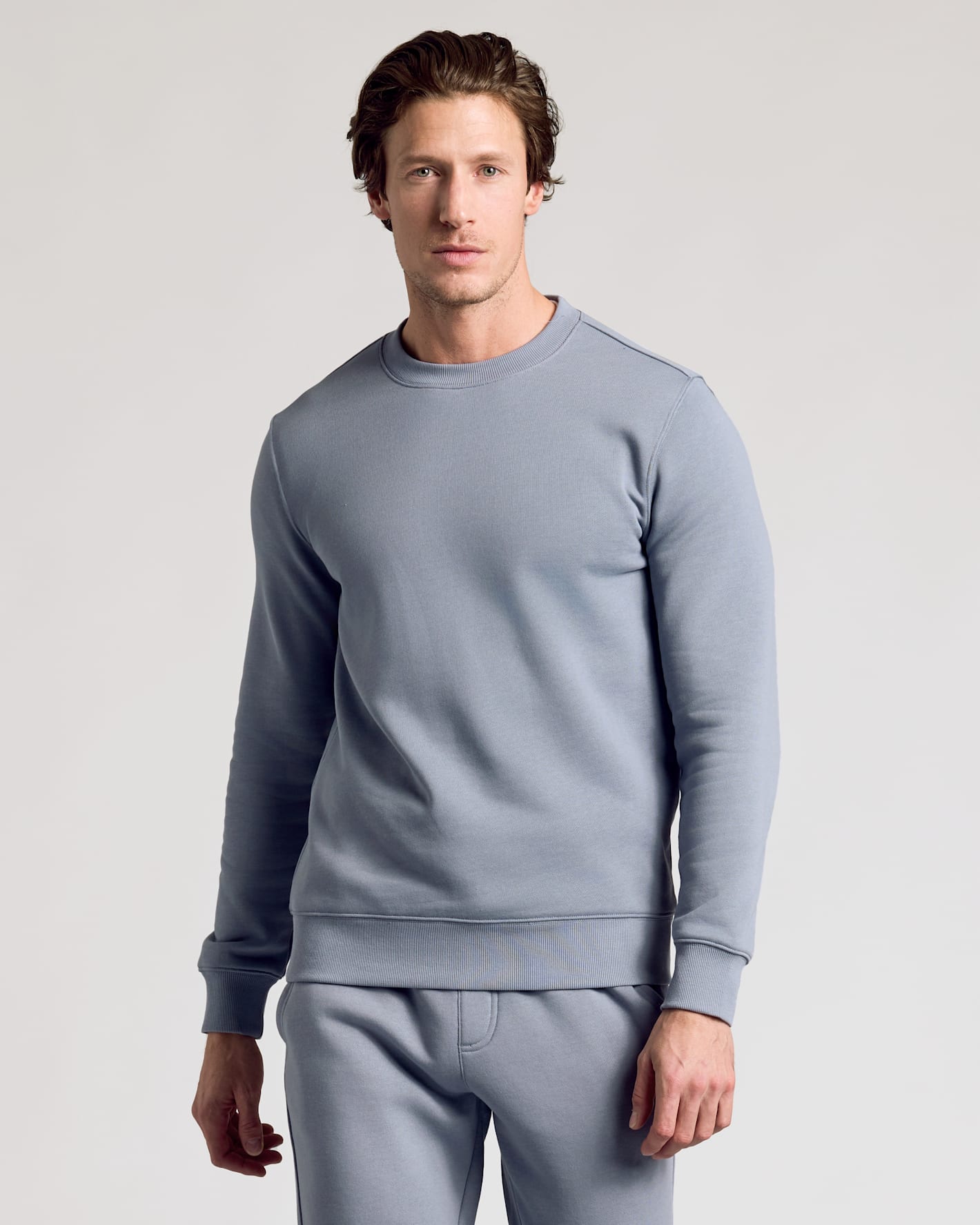 Dusty Blue Fleece French Terry Pullover Crew Neck