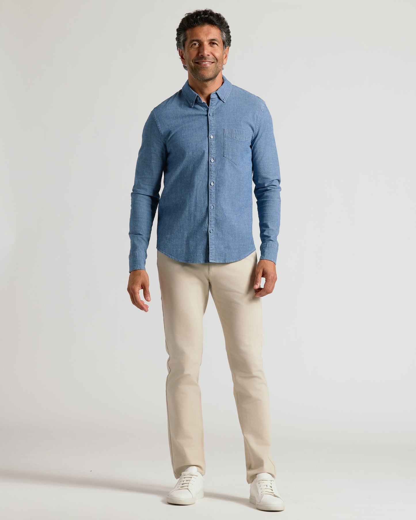 Light Indigo Wash Long Sleeve Chambray Shirt
