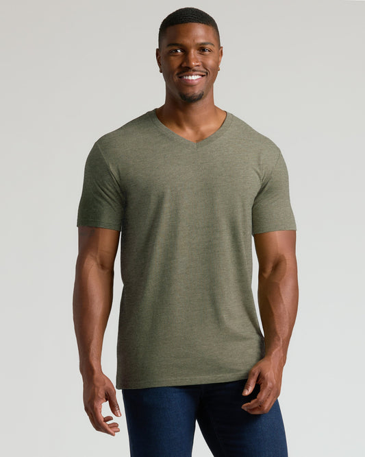 Heather Military Green Tall Short Sleeve Classic V-Neck