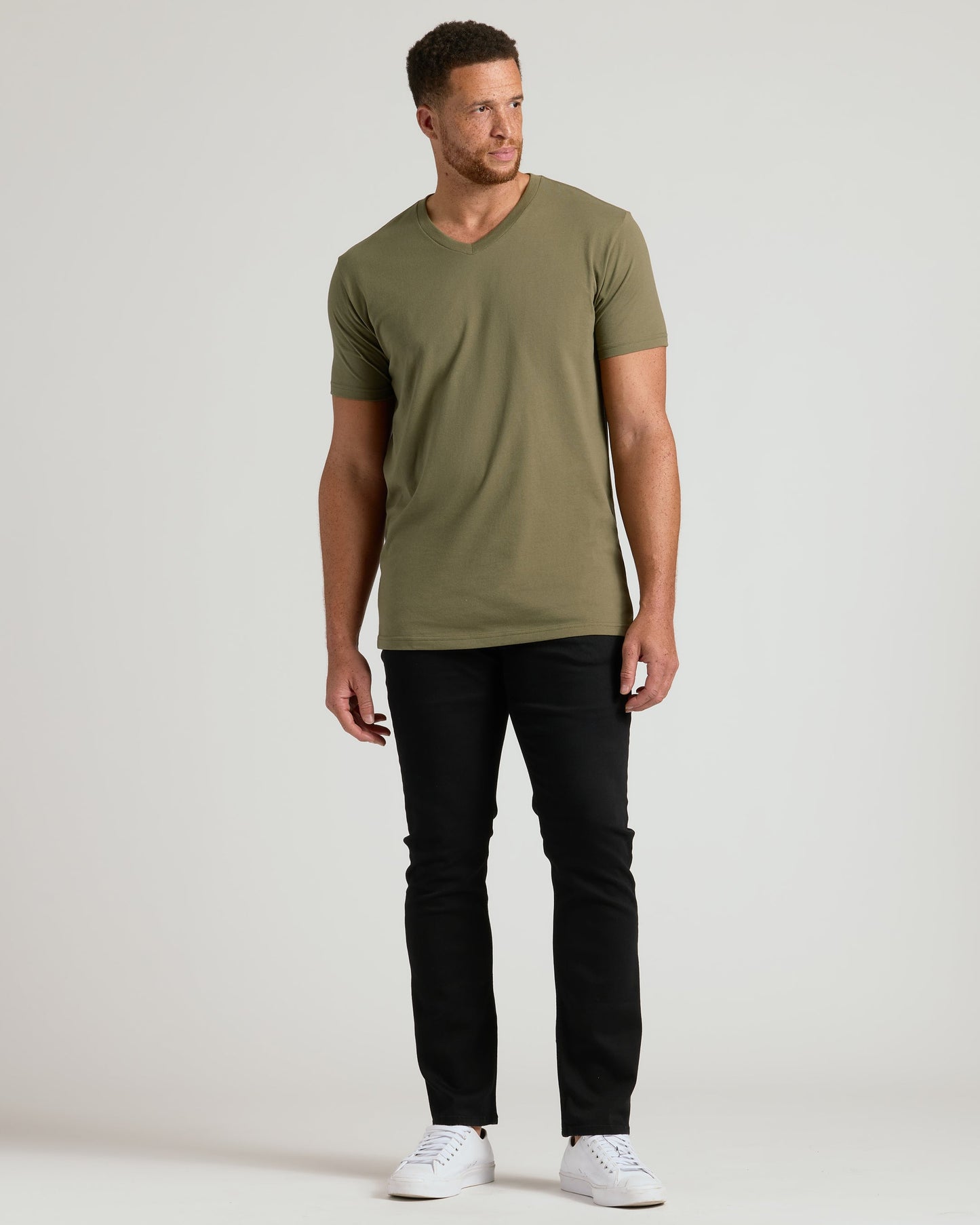 Military Green Tall Short Sleeve Classic V-Neck