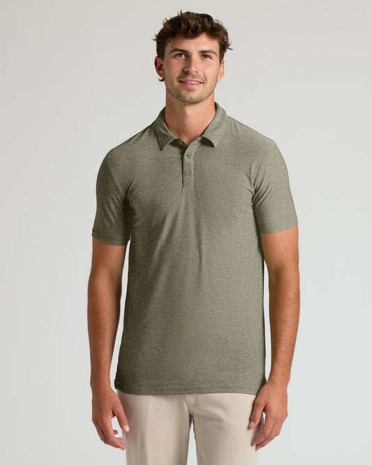 Heather Military Green Short Sleeve Tall Active Polo