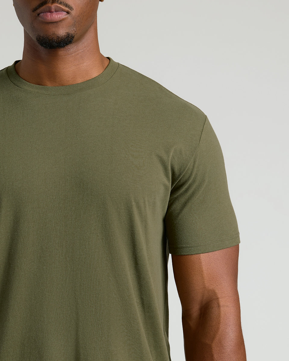 Military Green Short Sleeve Tall Curved Hem Crew