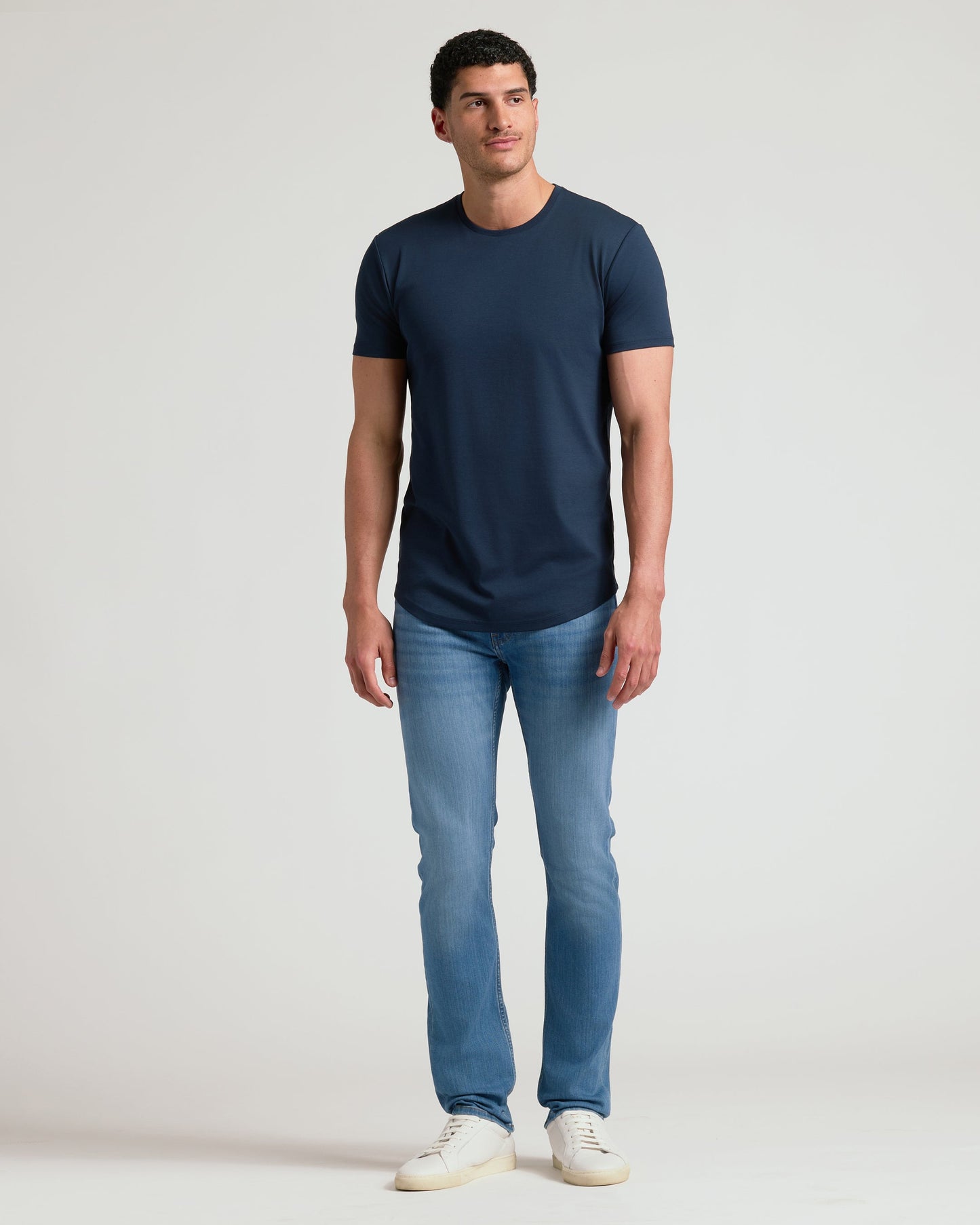 Navy Tall Premium Pima Crew Curved Hem