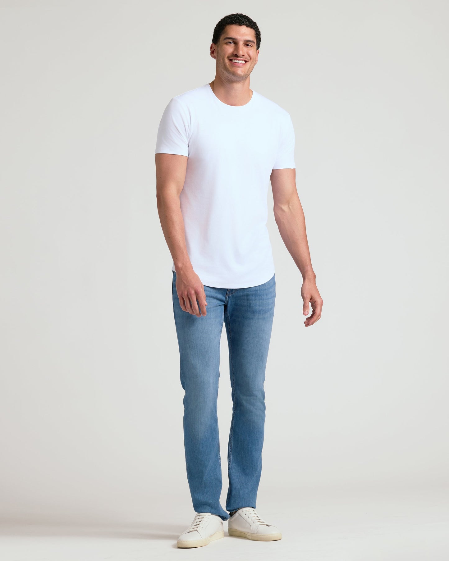 White Tall Premium Pima Crew Curved Hem