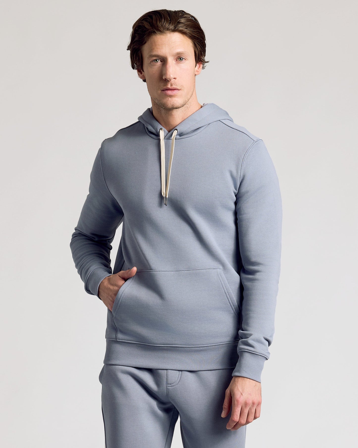 Dusty Blue Fleece French Terry Pullover Hoodie