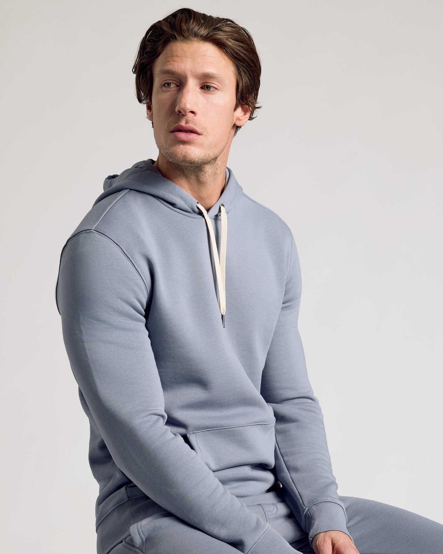 Dusty Blue Fleece French Terry Pullover Hoodie